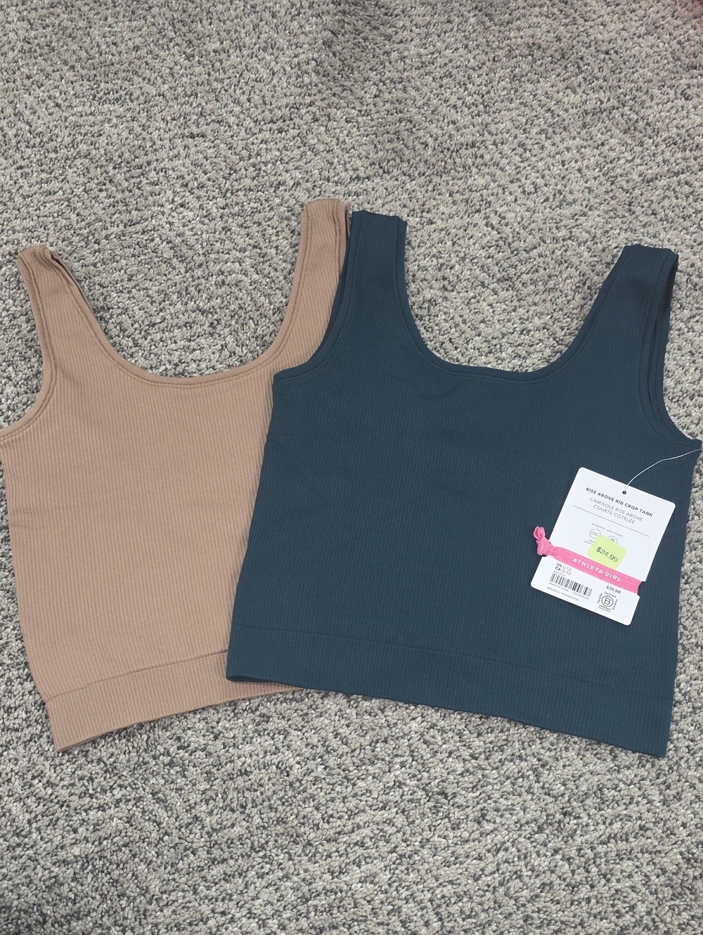 Athleta Girl Ribbed Scoop Crop Tops — Taupe & Very Dark Teal Girl L/12